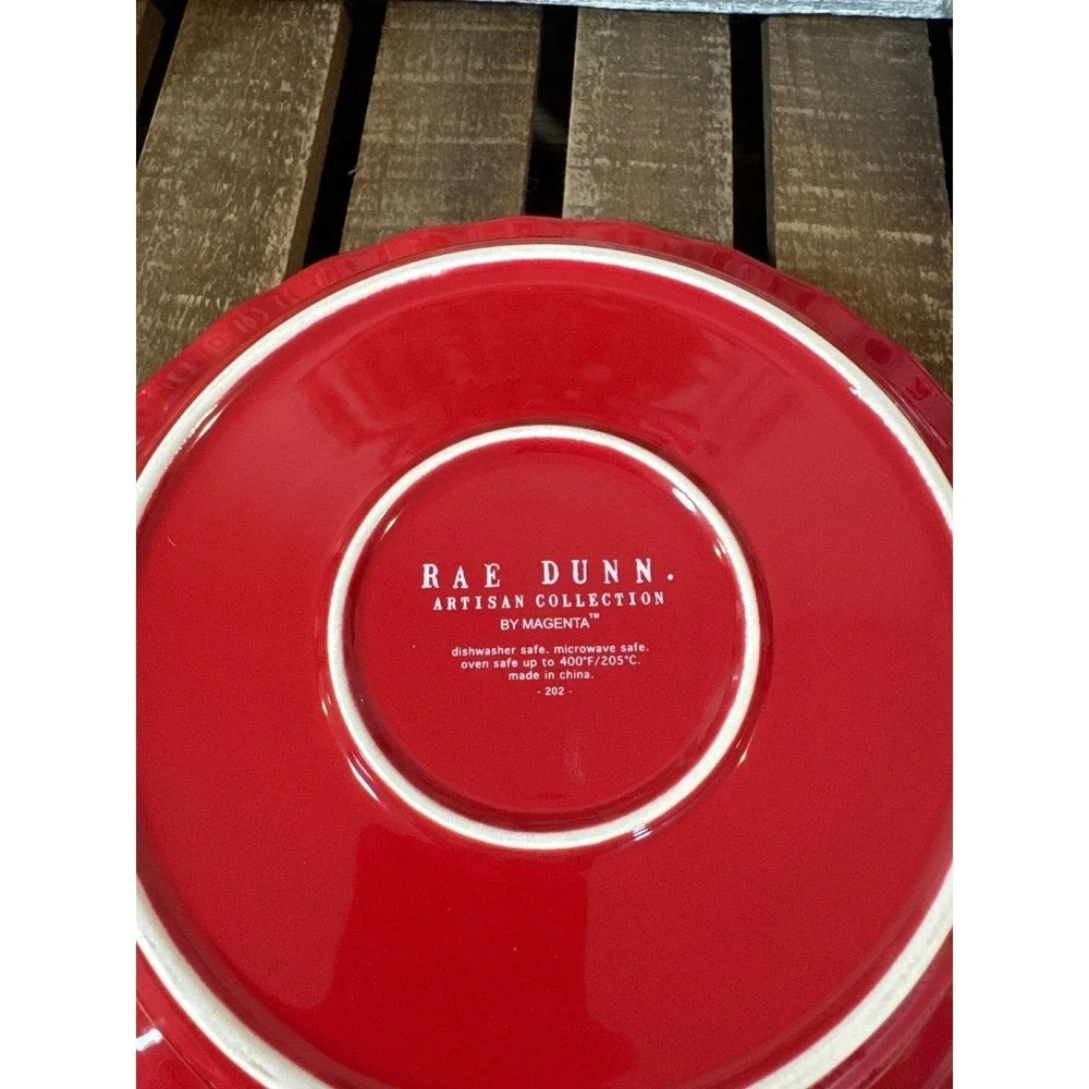 Rae Dunn Christmas Pie Pan Plate 'TIS THE SEASON Red w White  10.5